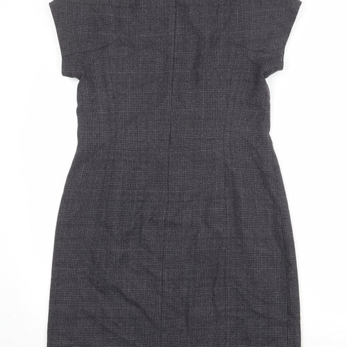 Gap Womens Grey Plaid Wool Shift Size 10 Boat Neck Zip