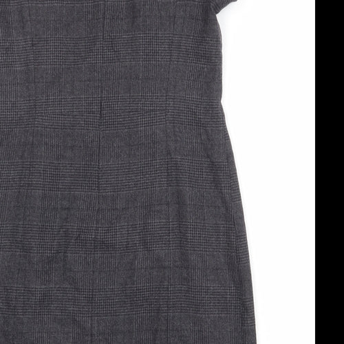 Gap Womens Grey Plaid Wool Shift Size 10 Boat Neck Zip