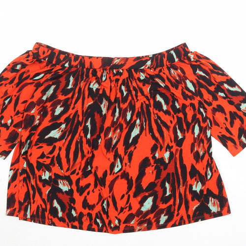 Very Womens Orange Animal Print Polyester Basic Blouse Size 14 Off the Shoulder - Leopard Pattern