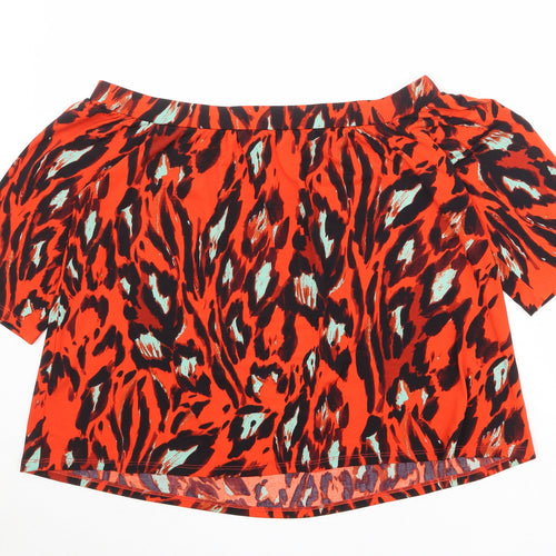 Very Womens Orange Animal Print Polyester Basic Blouse Size 14 Off the Shoulder - Leopard Pattern