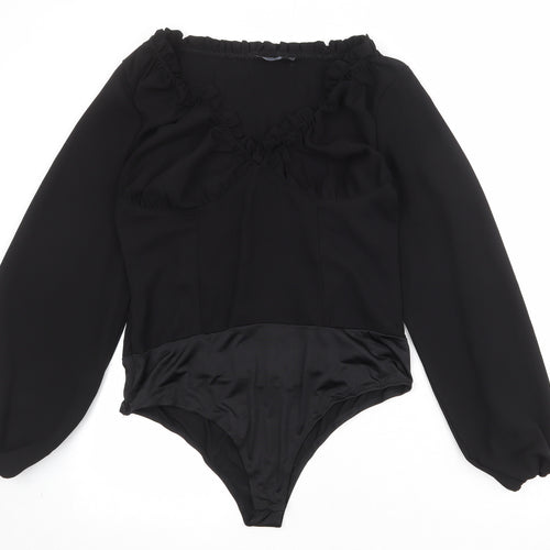 PRETTYLITTLETHING Womens Black Polyester Bodysuit One-Piece Size M Zip