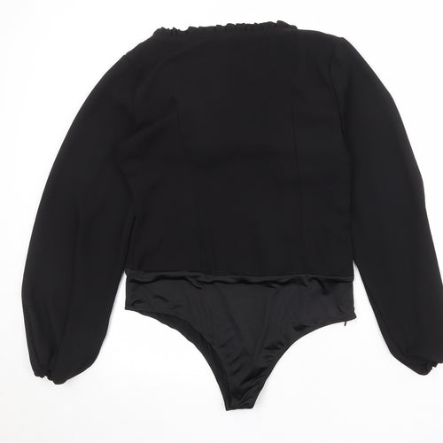 PRETTYLITTLETHING Womens Black Polyester Bodysuit One-Piece Size M Zip