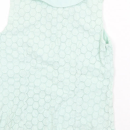 Boden Womens Green Geometric 100% Cotton Basic Tank Size 8 Collared