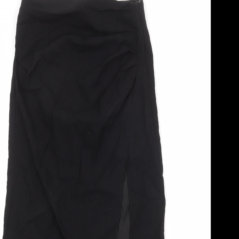 Zara Womens Black Viscose A-Line Skirt Size S Zip