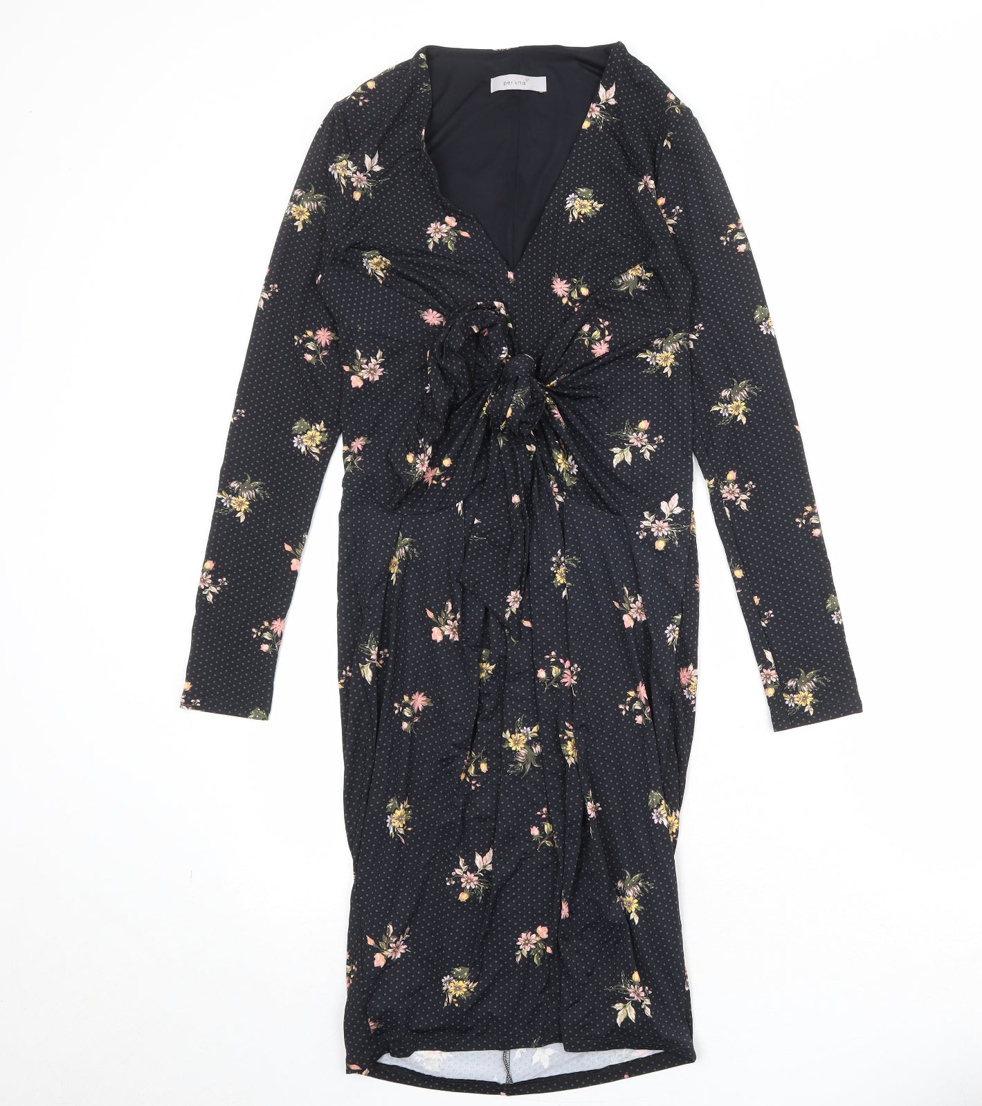 Per Una Womens Black Floral Nylon A-Line Size 8 V-Neck Pullover