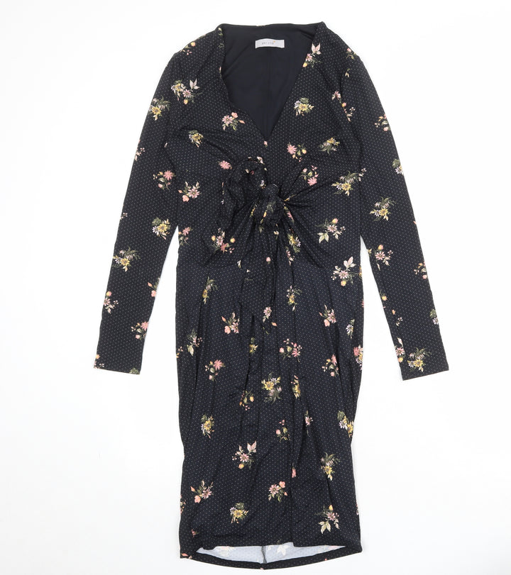 Per Una Womens Black Floral Nylon A-Line Size 8 V-Neck Pullover