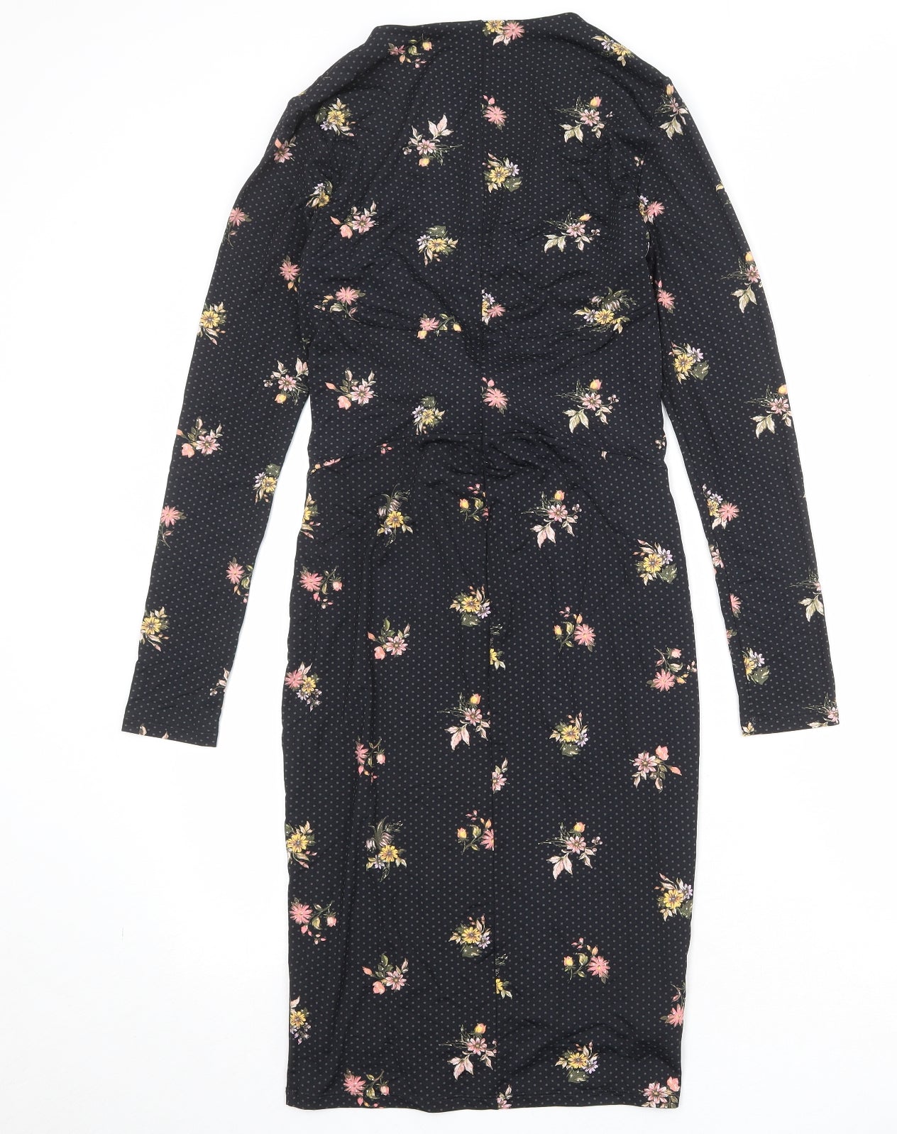 Per Una Womens Black Floral Nylon A-Line Size 8 V-Neck Pullover