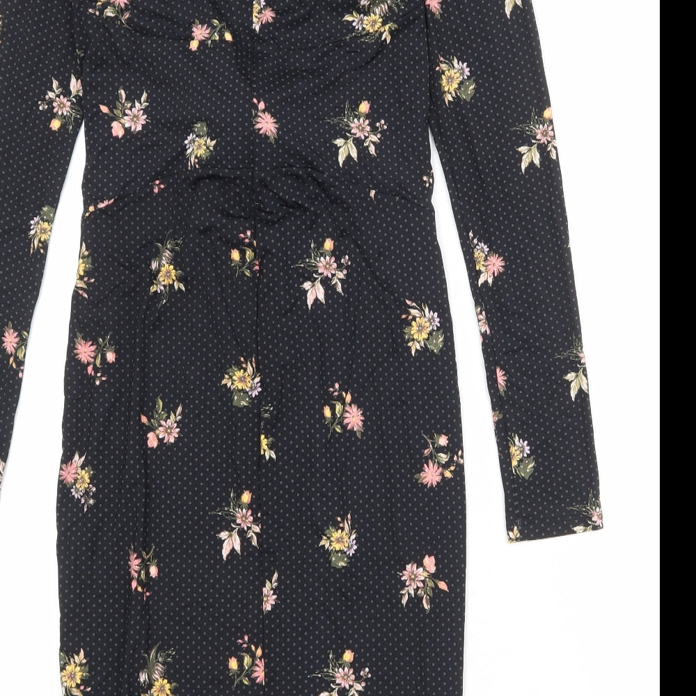 Per Una Womens Black Floral Nylon A-Line Size 8 V-Neck Pullover