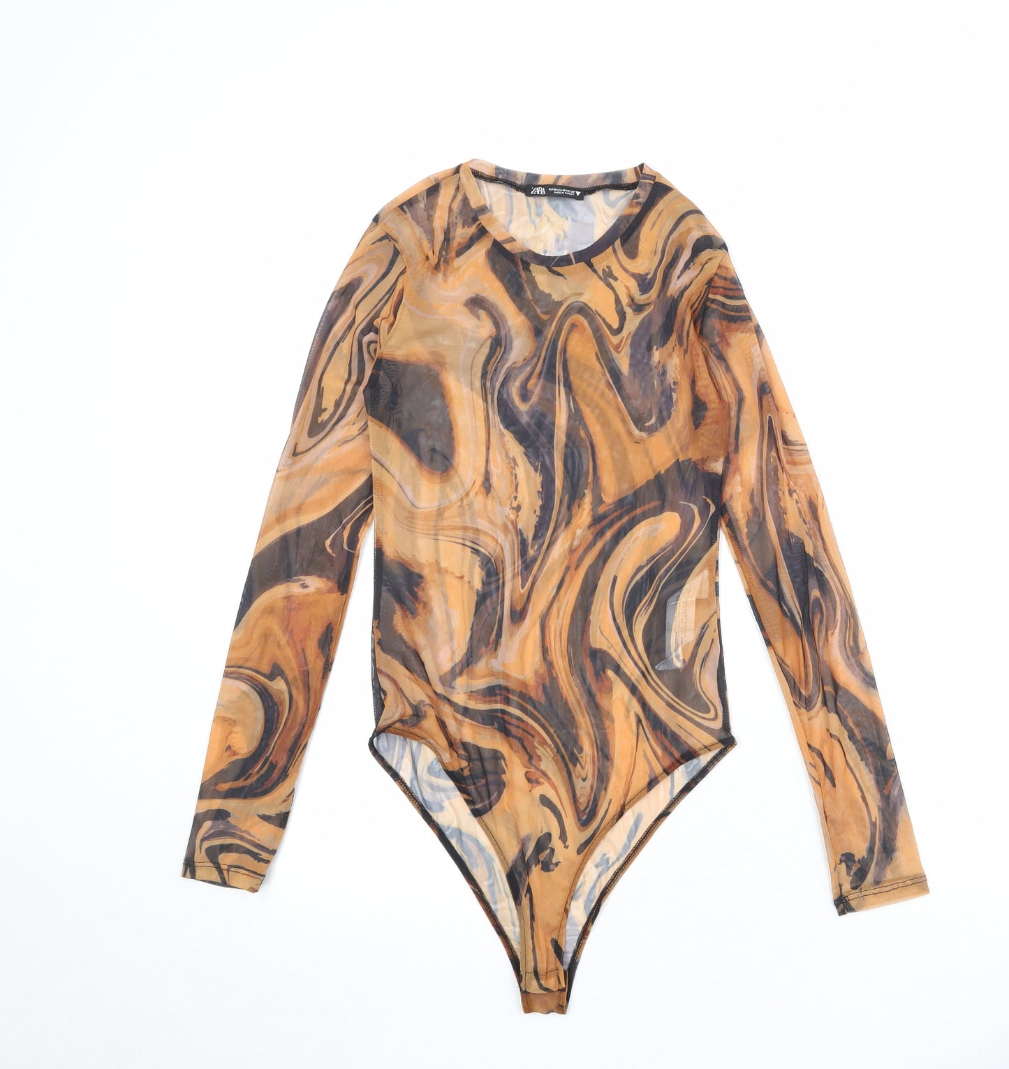 Zara Womens Orange Geometric Polyester Bodysuit One-Piece Size M Snap