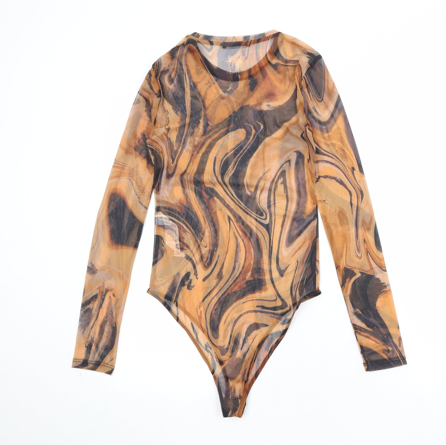 Zara Womens Orange Geometric Polyester Bodysuit One-Piece Size M Snap