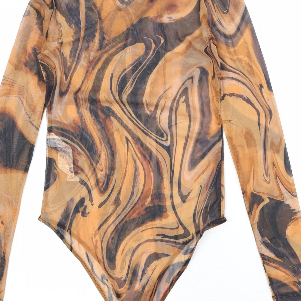 Zara Womens Orange Geometric Polyester Bodysuit One-Piece Size M Snap