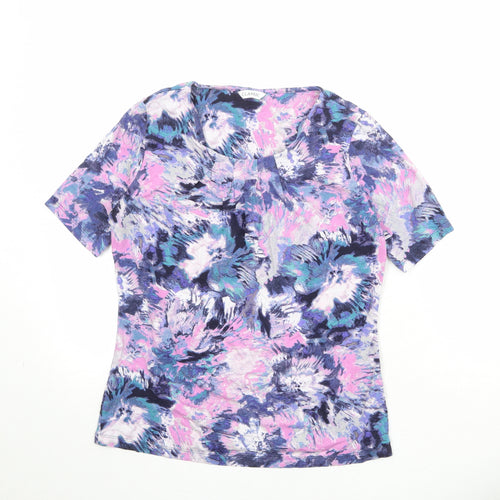 Marks and Spencer Womens Multicoloured Geometric Viscose Basic T-Shirt Size 8 Round Neck