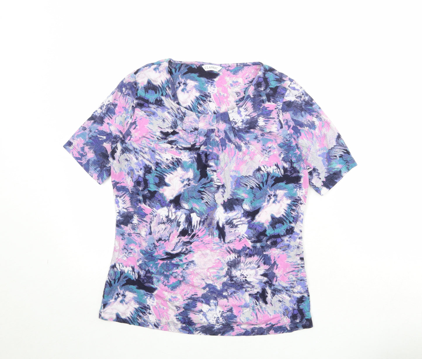 Marks and Spencer Womens Multicoloured Geometric Viscose Basic T-Shirt Size 8 Round Neck