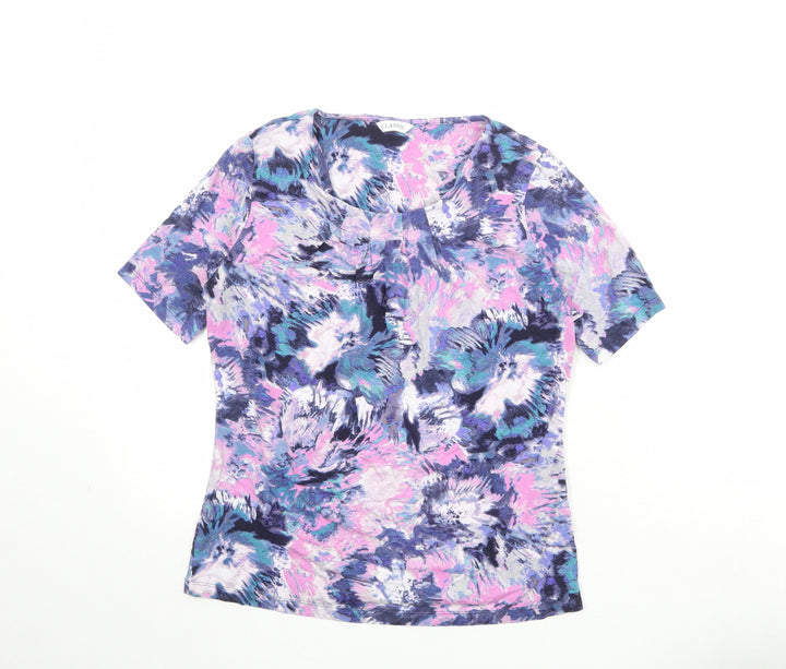 Marks and Spencer Womens Multicoloured Geometric Viscose Basic T-Shirt Size 8 Round Neck