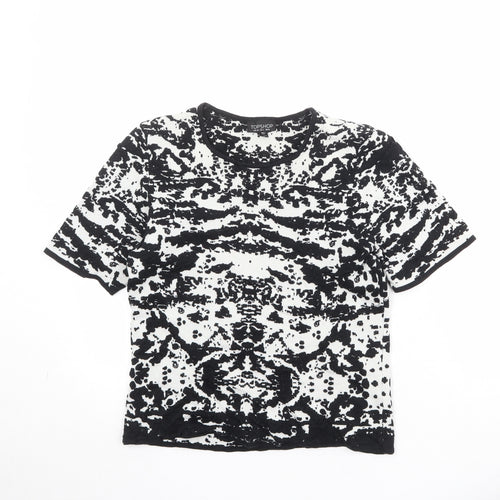 Topshop Womens Black Round Neck Geometric Cotton Pullover Jumper Size 8