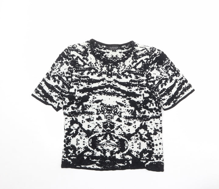 Topshop Womens Black Round Neck Geometric Cotton Pullover Jumper Size 8