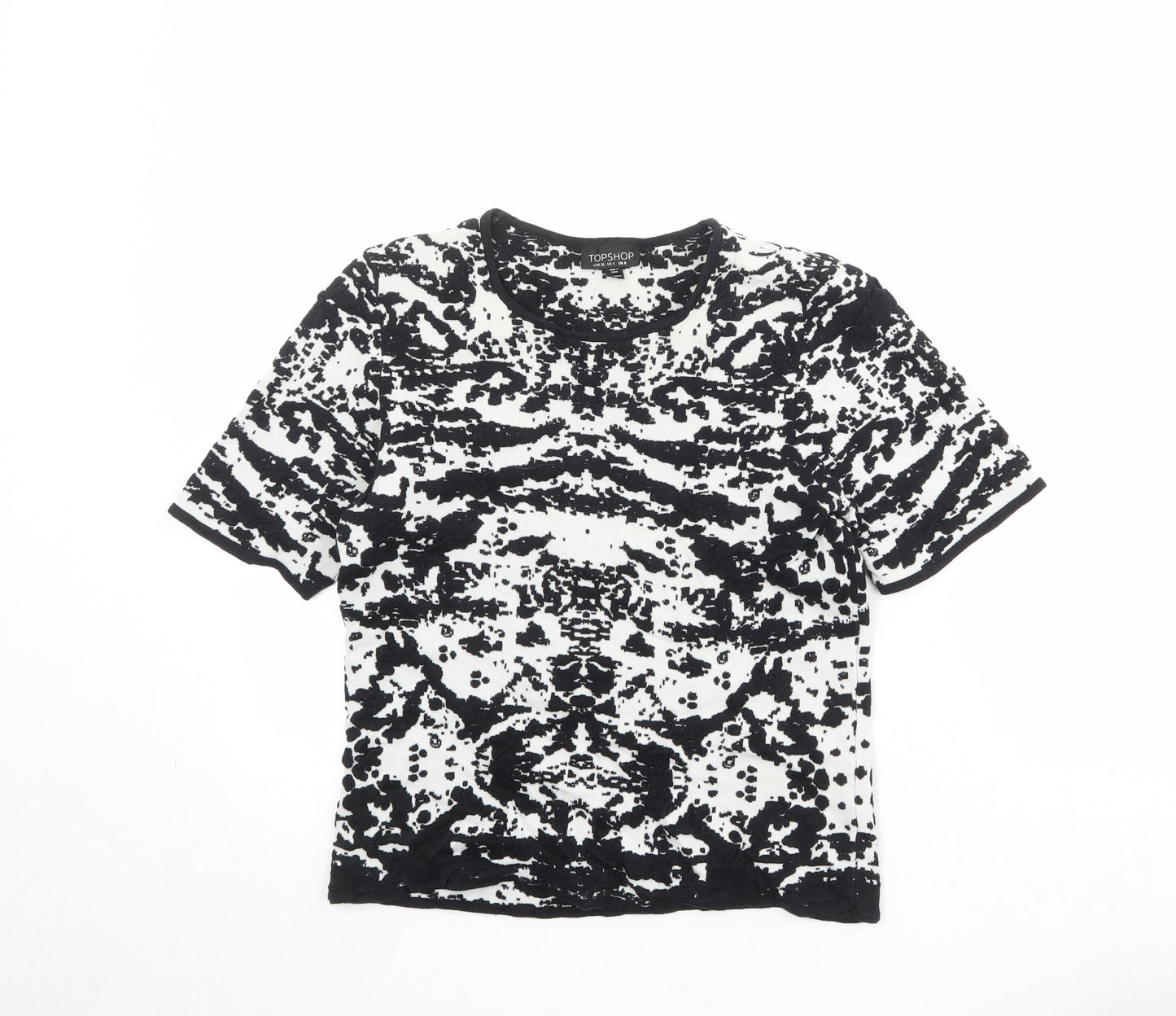 Topshop Womens Black Round Neck Geometric Cotton Pullover Jumper Size 8