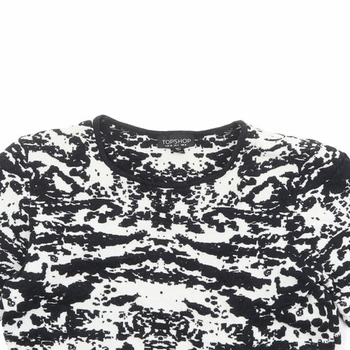 Topshop Womens Black Round Neck Geometric Cotton Pullover Jumper Size 8