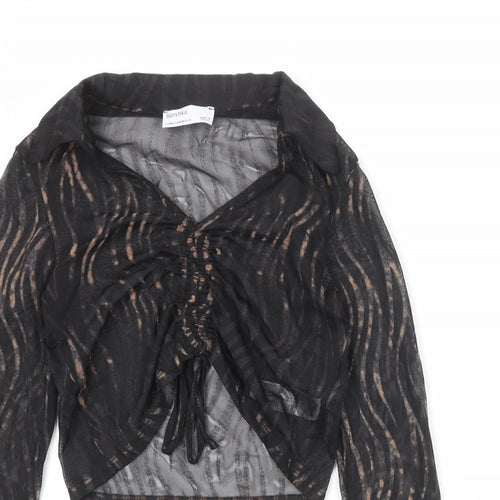 Bershka Womens Black Polyester Basic Blouse Size M Collared