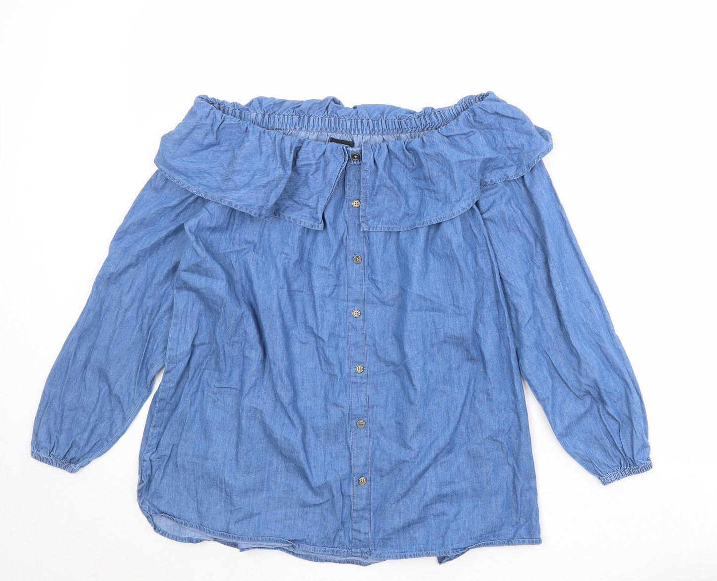 b.young Womens Blue 100% Cotton Basic Blouse Size 16 Off the Shoulder - Size 16/18