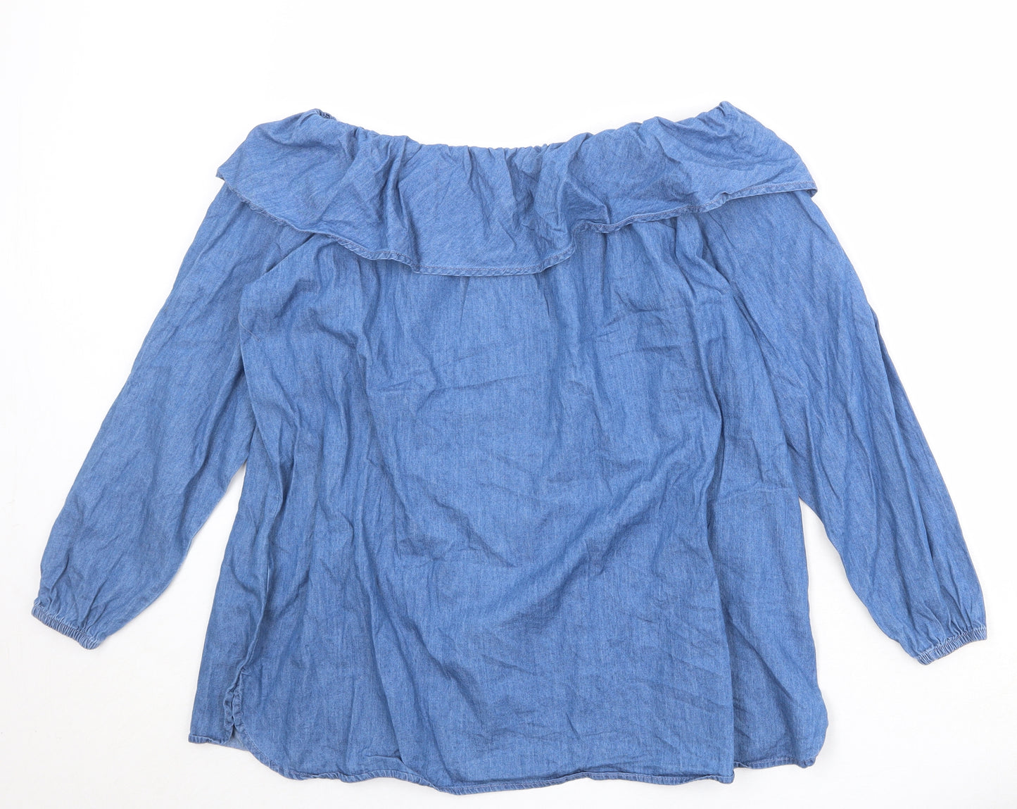 b.young Womens Blue 100% Cotton Basic Blouse Size 16 Off the Shoulder - Size 16/18