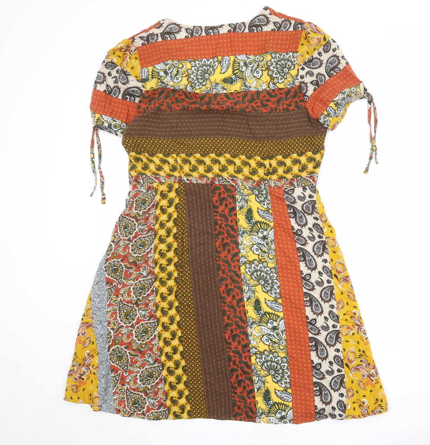 Red Herring Womens Multicoloured Geometric Viscose Skater Dress Size 14 V-Neck Button