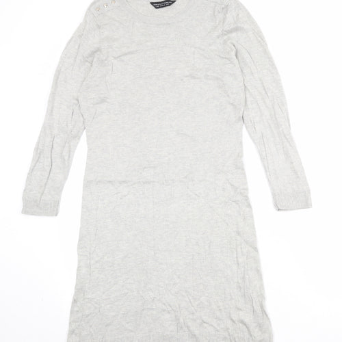 Dorothy Perkins Womens Grey Viscose Jumper Dress Size 12 Round Neck Pullover