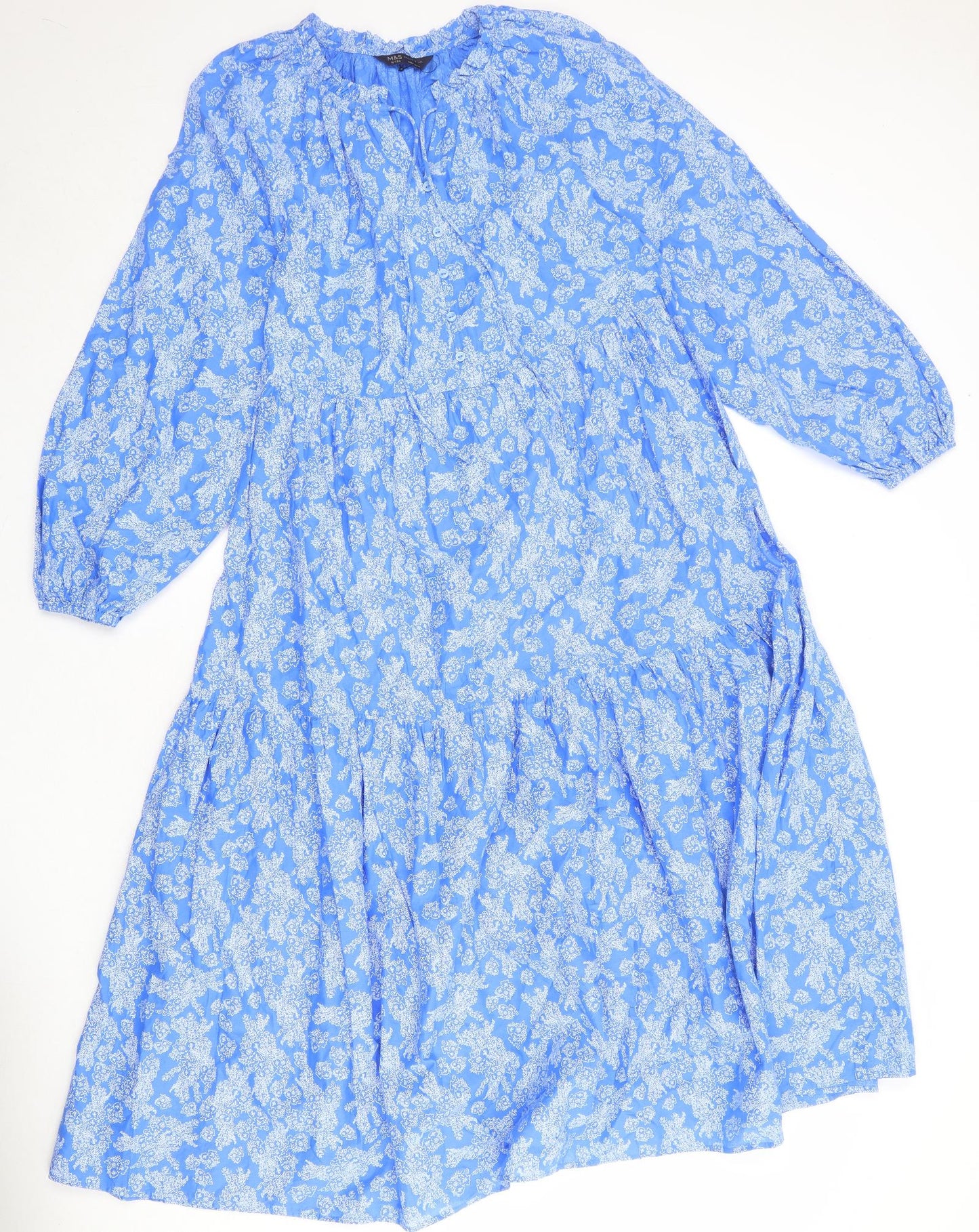 Marks and Spencer Womens Blue Floral 100% Cotton Trapeze & Swing Size 10 Round Neck Pullover