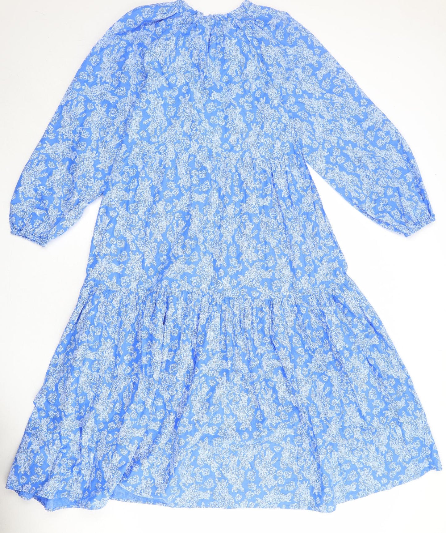 Marks and Spencer Womens Blue Floral 100% Cotton Trapeze & Swing Size 10 Round Neck Pullover