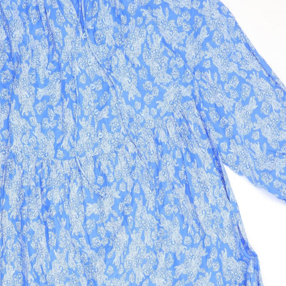 Marks and Spencer Womens Blue Floral 100% Cotton Trapeze & Swing Size 10 Round Neck Pullover