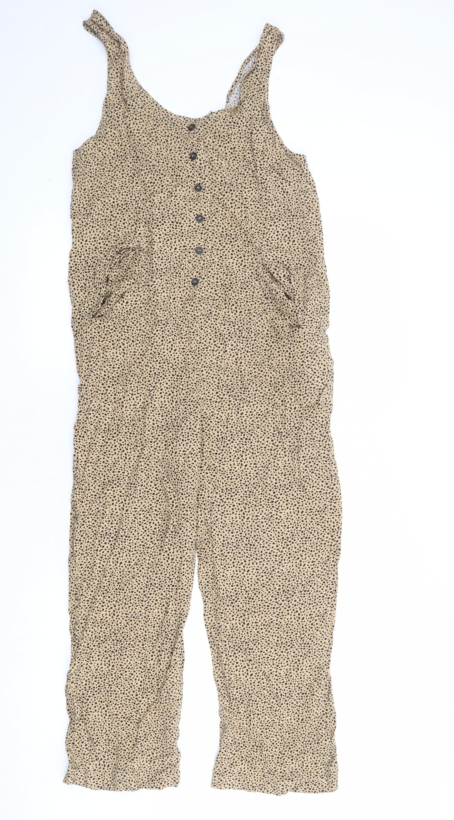 ASOS Womens Brown Animal Print Viscose Jumpsuit One-Piece Size 8 Button