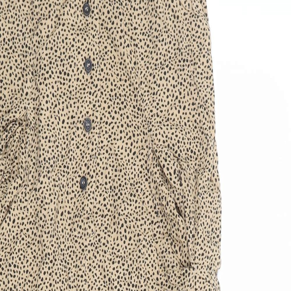 ASOS Womens Brown Animal Print Viscose Jumpsuit One-Piece Size 8 Button