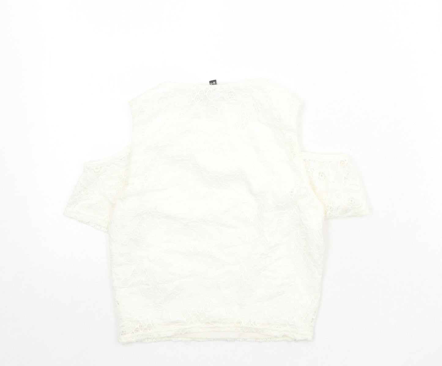 New Look Girls Ivory Nylon Basic T-Shirt Size 10-11 Years Round Neck Pullover - Cold Shoulder