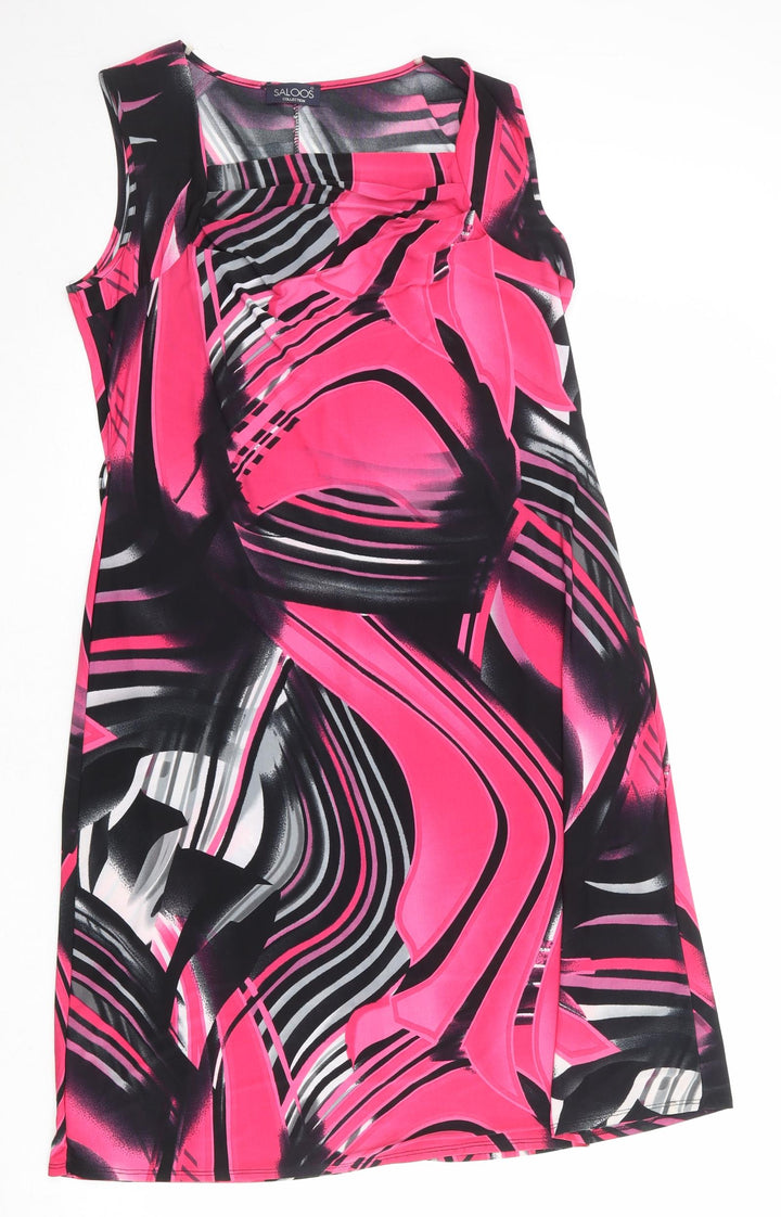 Saloos Womens Pink Geometric Polyester A-Line Size L Square Neck Pullover