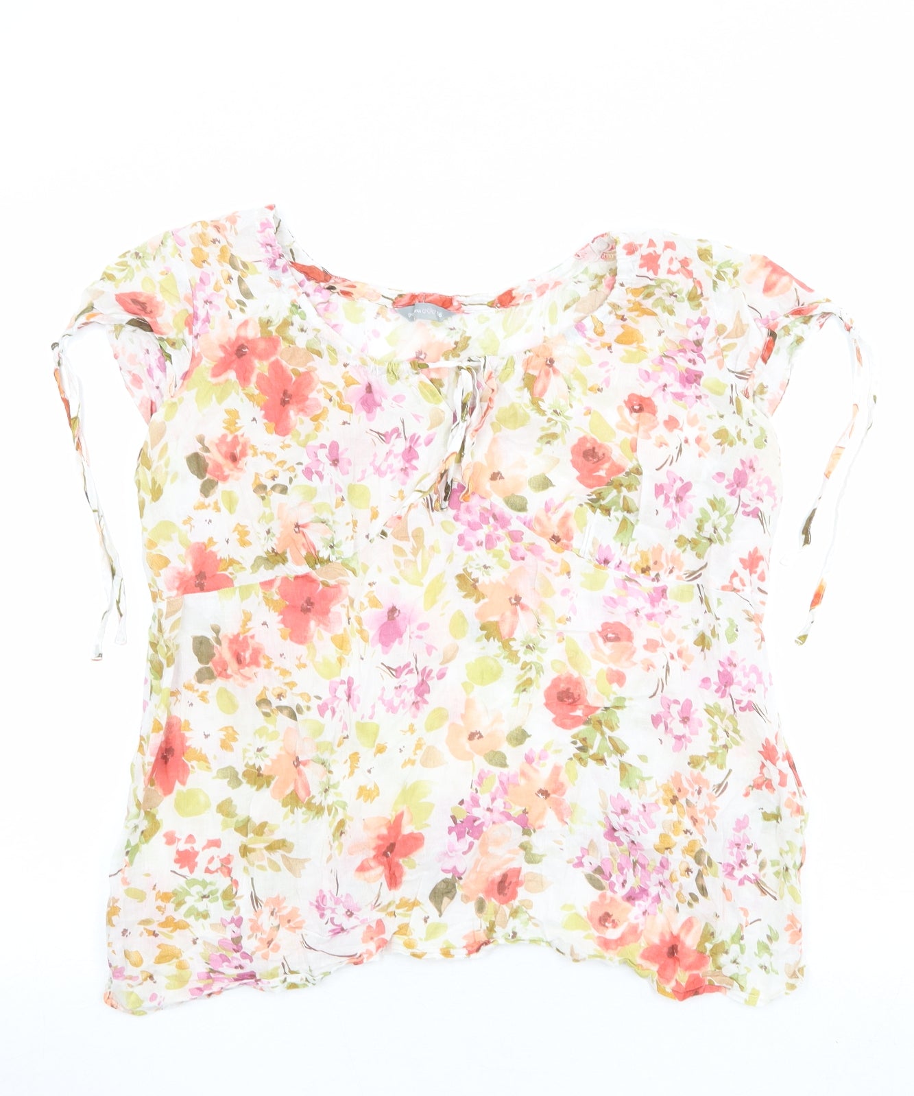 Per Una Womens Multicoloured Floral 100% Cotton Basic Blouse Size 16 Boat Neck