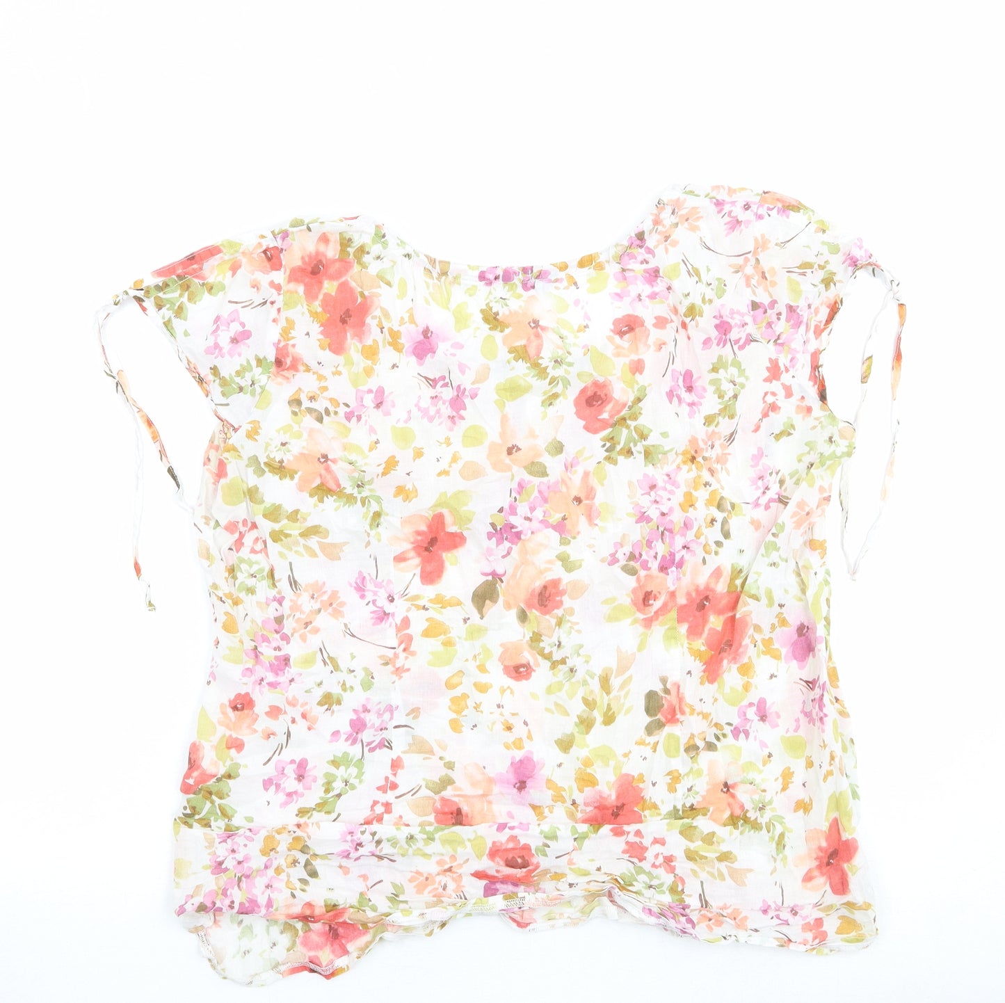 Per Una Womens Multicoloured Floral 100% Cotton Basic Blouse Size 16 Boat Neck