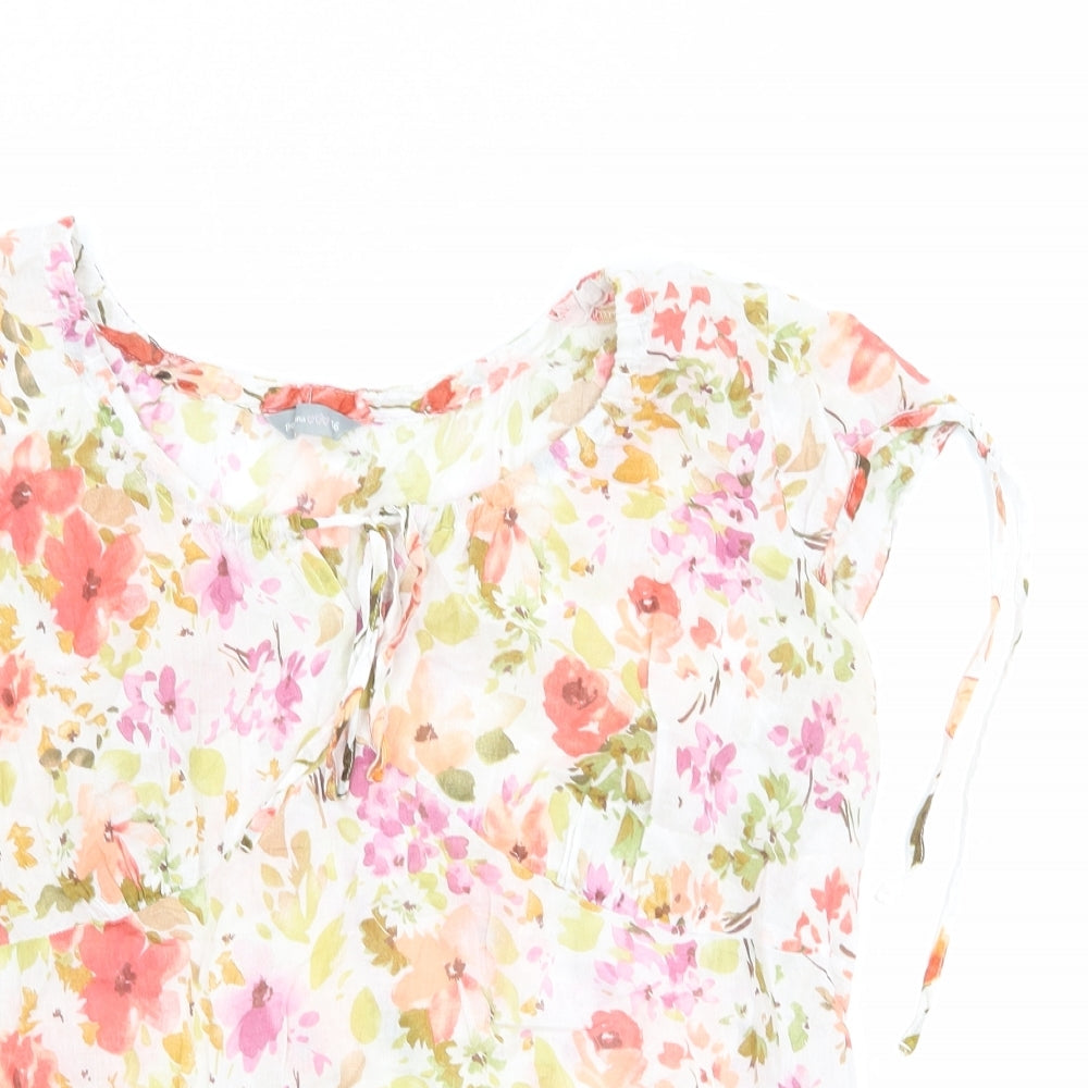 Per Una Womens Multicoloured Floral 100% Cotton Basic Blouse Size 16 Boat Neck