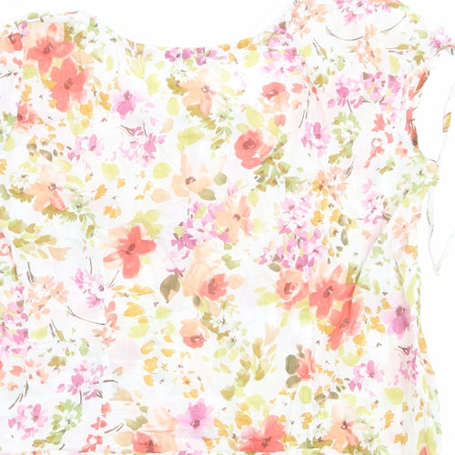 Per Una Womens Multicoloured Floral 100% Cotton Basic Blouse Size 16 Boat Neck