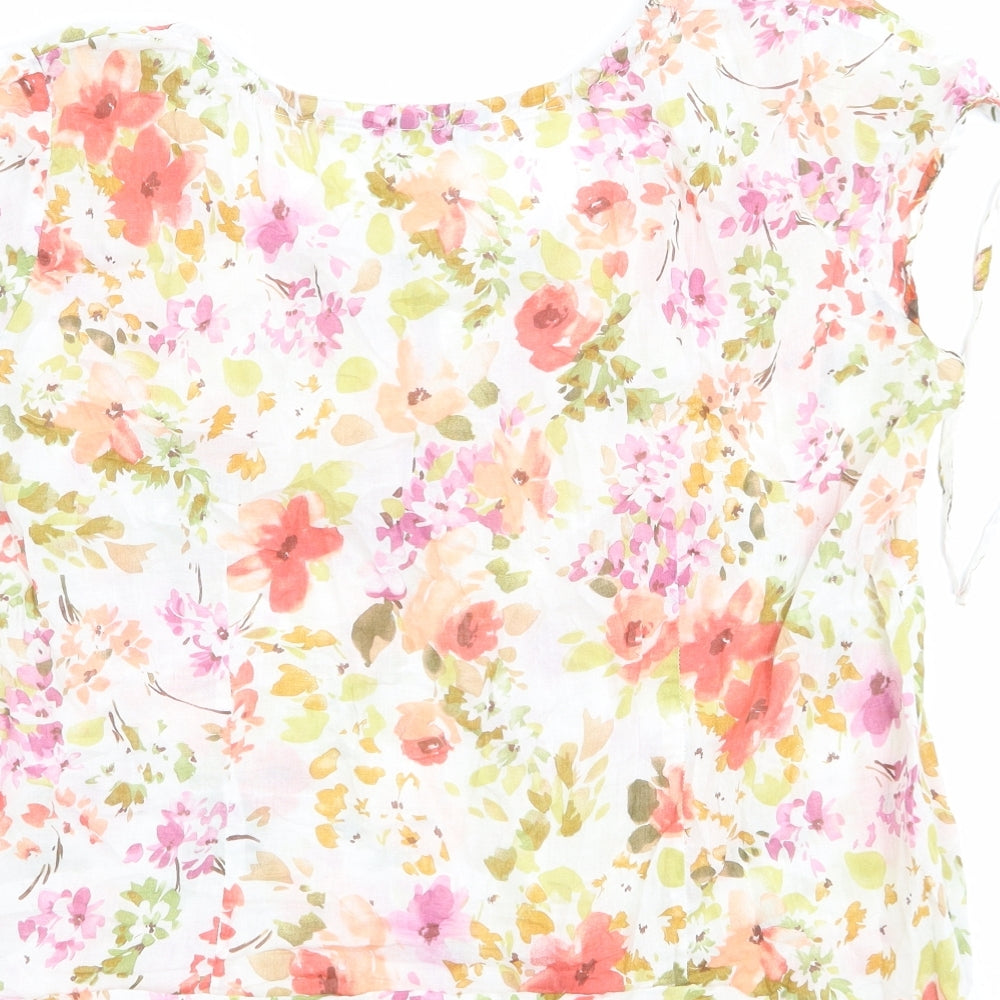 Per Una Womens Multicoloured Floral 100% Cotton Basic Blouse Size 16 Boat Neck