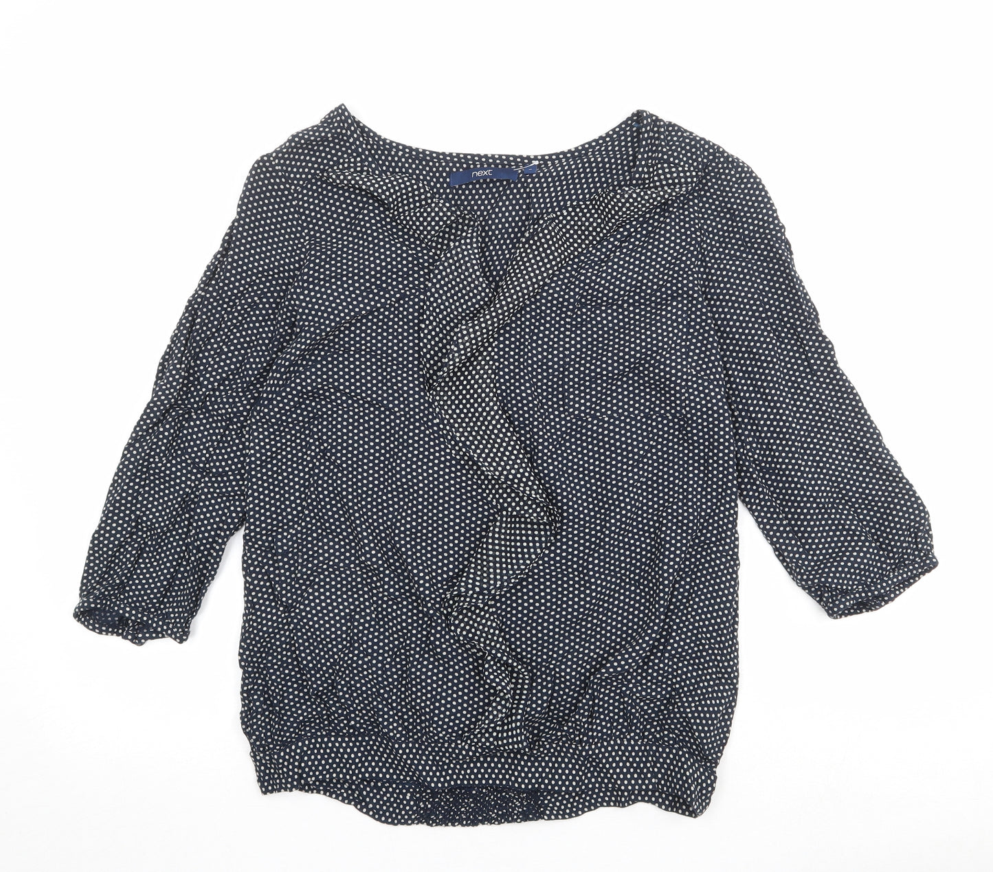 NEXT Womens Blue Polka Dot Viscose Basic Blouse Size 10 V-Neck