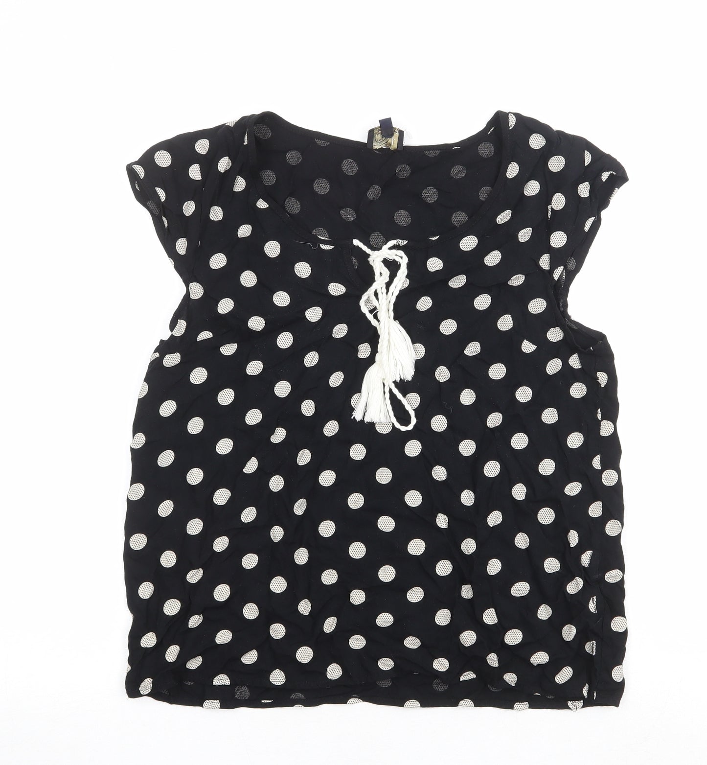 dusk Womens Black Polka Dot Viscose Basic Blouse Size M Boat Neck