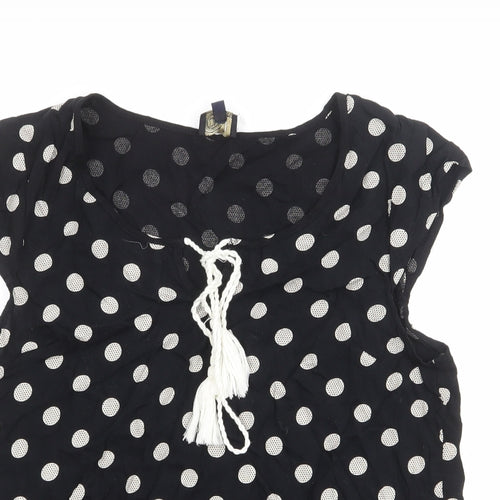 dusk Womens Black Polka Dot Viscose Basic Blouse Size M Boat Neck