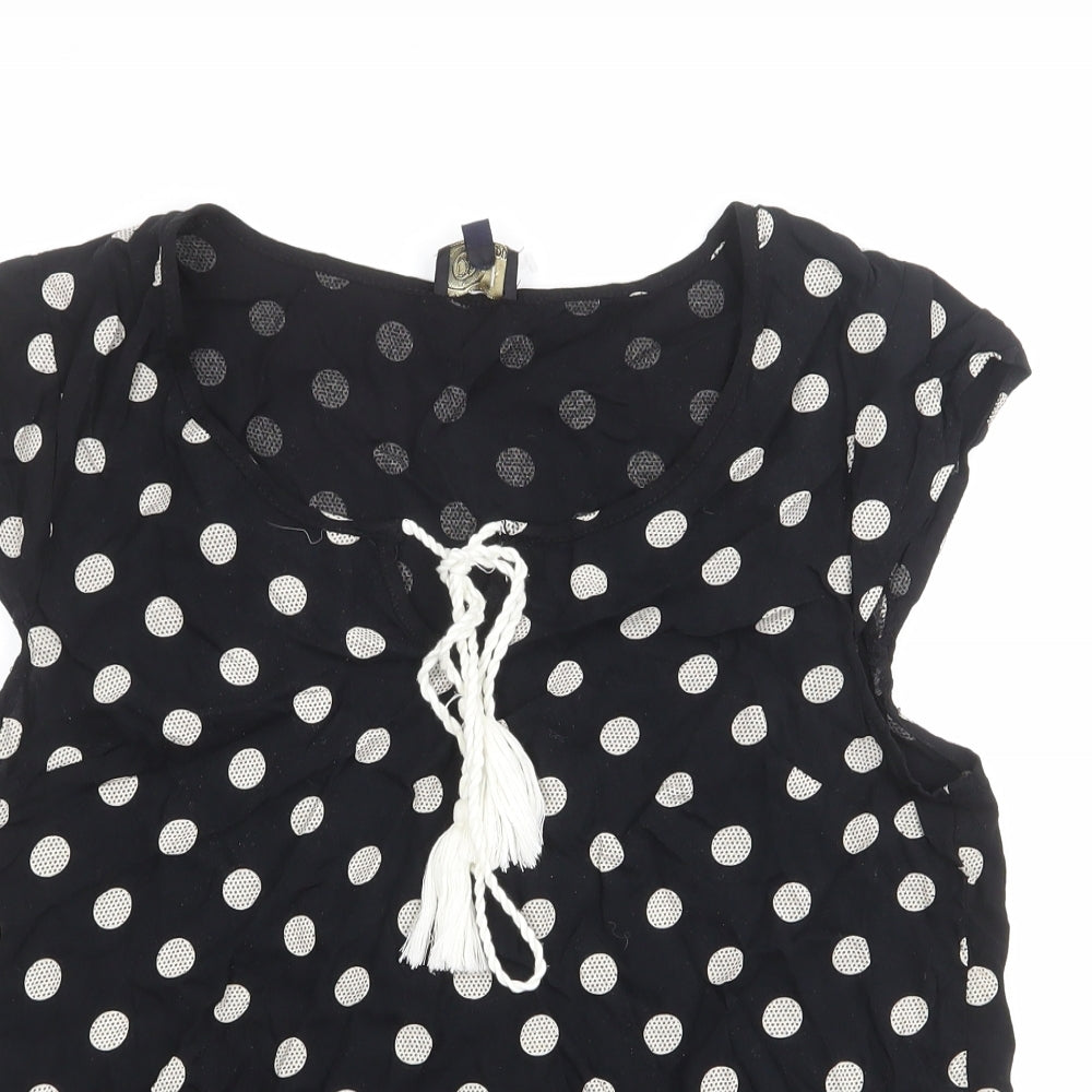 dusk Womens Black Polka Dot Viscose Basic Blouse Size M Boat Neck
