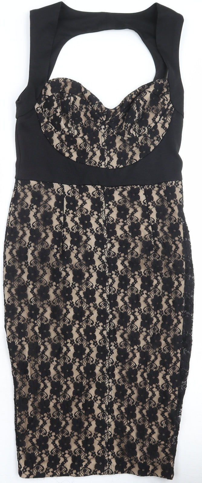 ASOS Womens Black Geometric Polyester Shift Size 12 Sweetheart Zip