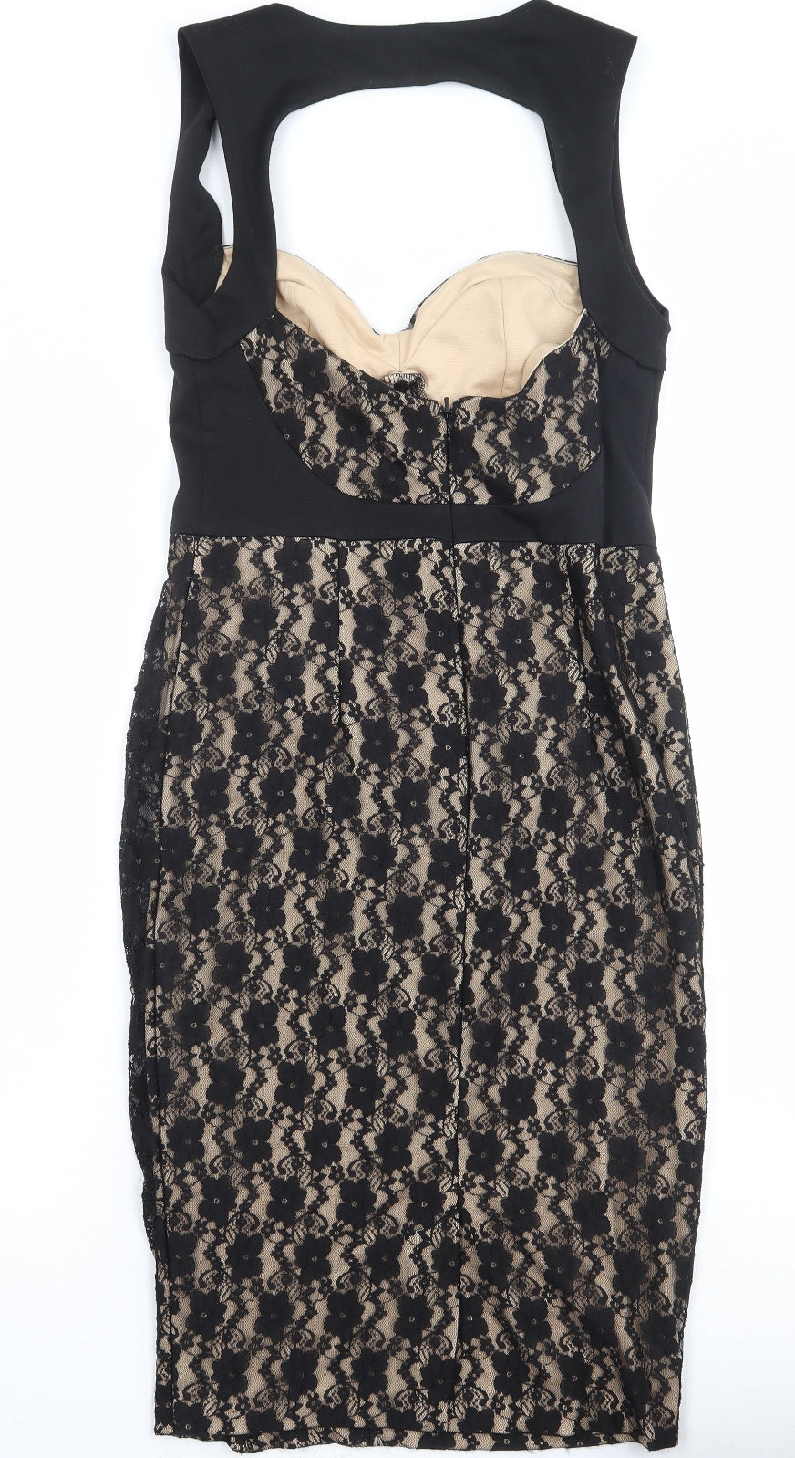 ASOS Womens Black Geometric Polyester Shift Size 12 Sweetheart Zip