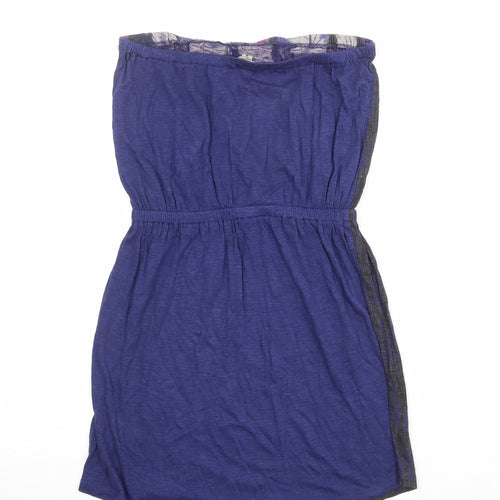 Ecote Womens Blue Geometric Viscose Mini Size S Off the Shoulder Pullover - Feathers Print