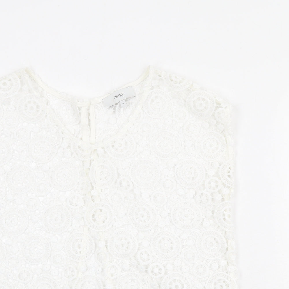 NEXT Womens White Polyester Basic Blouse Size 10 Round Neck