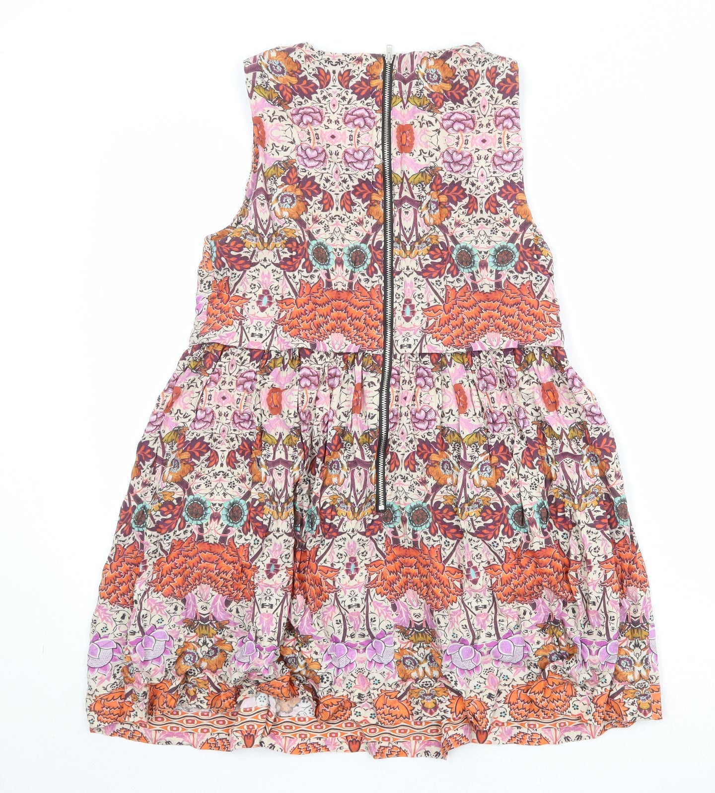 Topshop Womens Multicoloured Geometric Viscose A-Line Size 10 Round Neck Zip