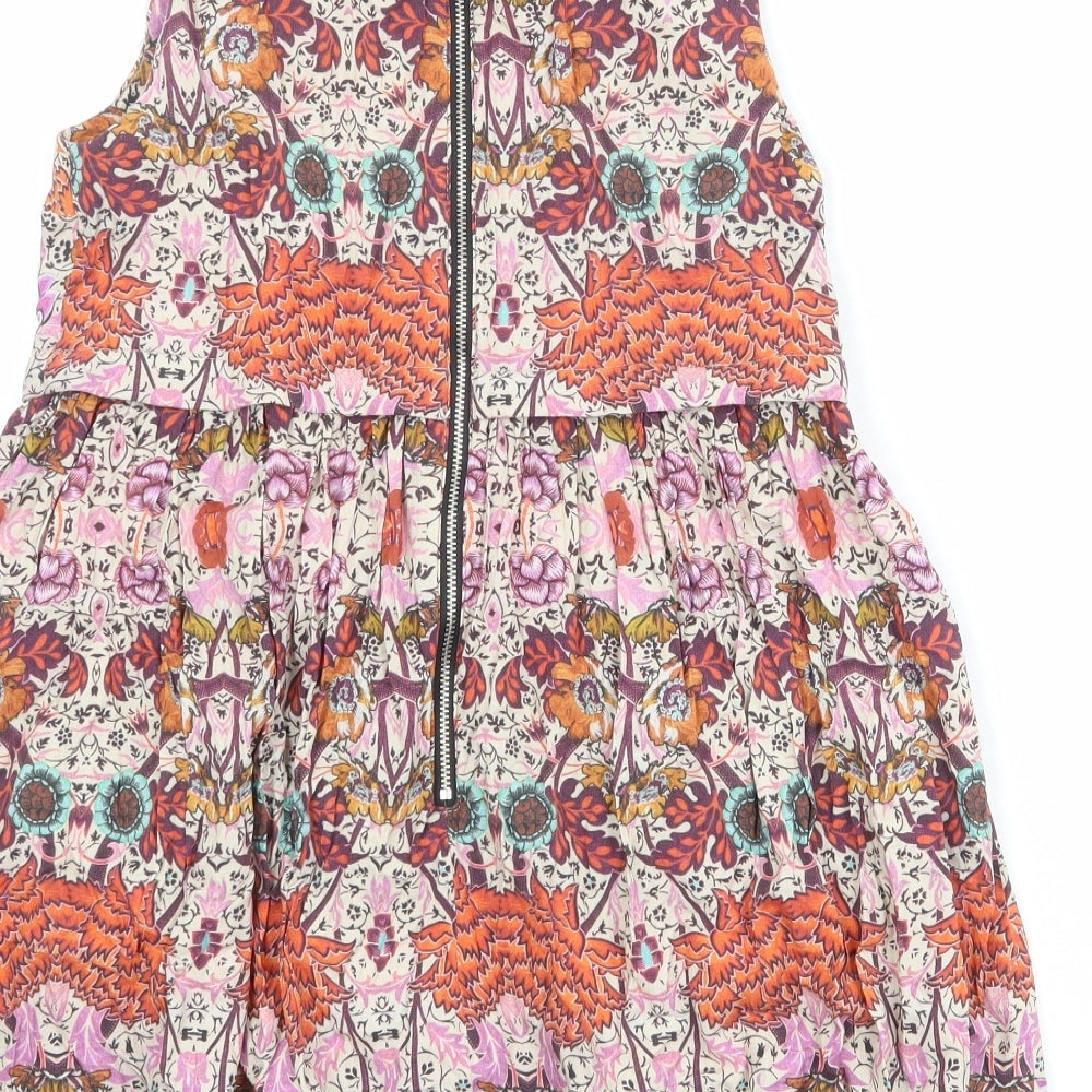 Topshop Womens Multicoloured Geometric Viscose A-Line Size 10 Round Neck Zip