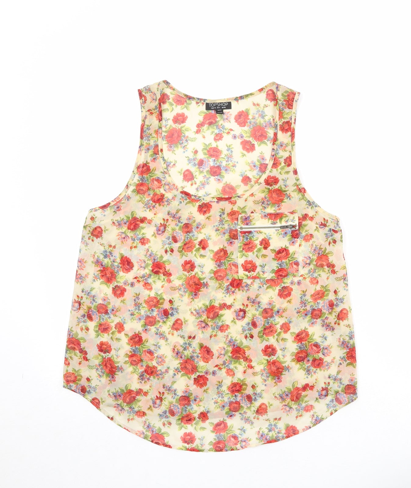 Topshop Womens Beige Floral Polyester Basic Tank Size 10 Scoop Neck